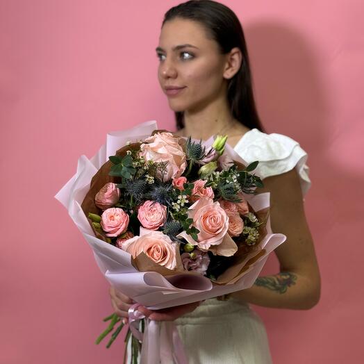 Bouquet with peony-shaped roses "Romance"