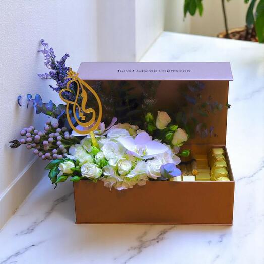 My Beloved Mother Flower   Chocolate Gift Box with Orchids and Roses