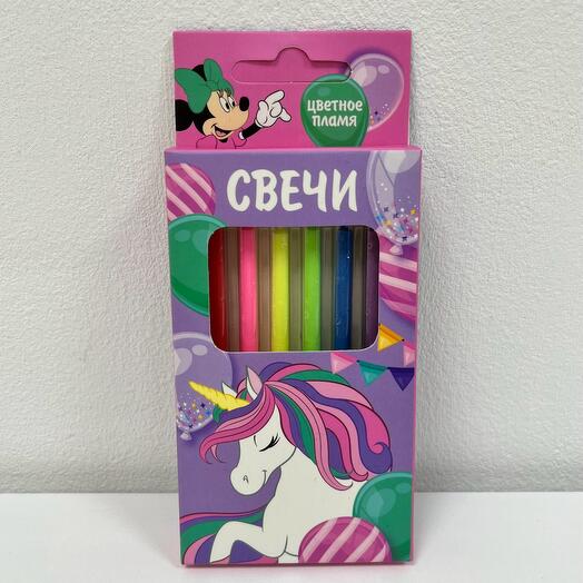 Свечи для торта с цветным пламенем «Минни и единорог» (6 шт, 6 см)