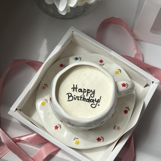 Бенто торт в чайной чащечке «Happy birthday»
