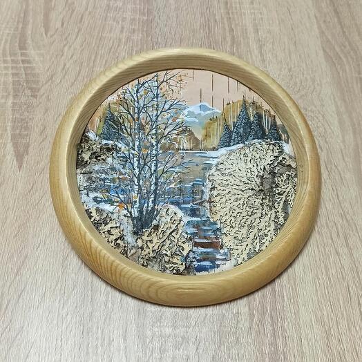 Картина на бересте круглая (21 см., светлая)
