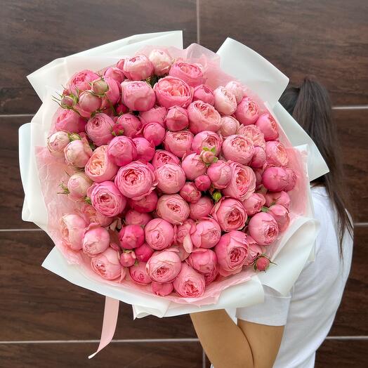 Большой букет из веток кустовой пион розы премиального сорта silva pink