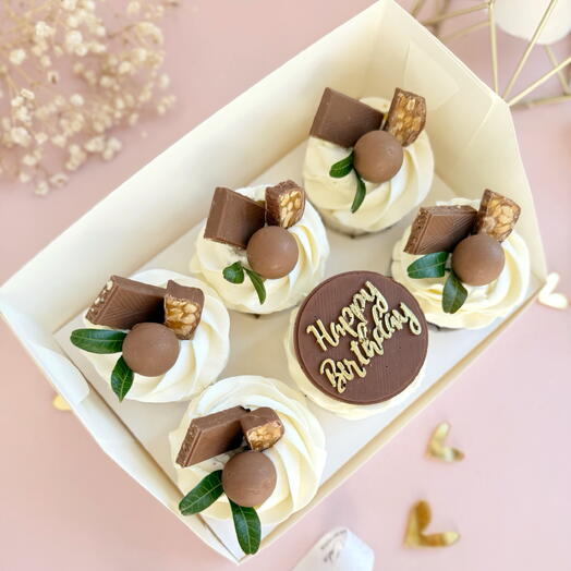 Подарочный набор капкейков Happy birthday с шоколадным оформлением день рождения коллег, дру, маме, сестре, брату, сын, любим