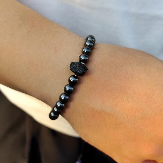 Мужской браслет с обсидианом