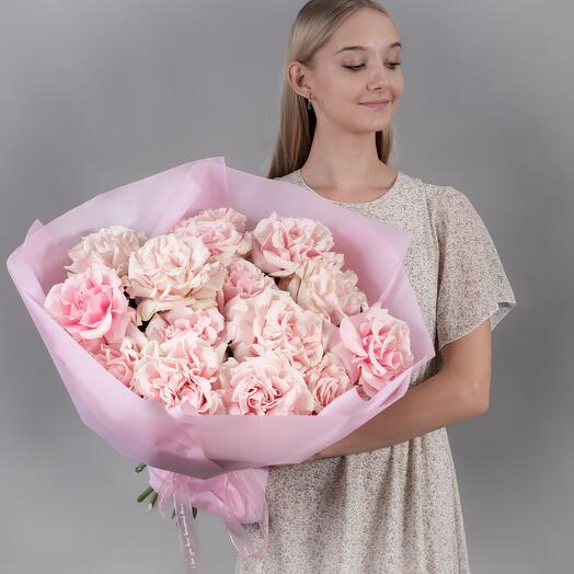 Букет из 15 розовых, французских роз