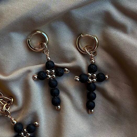Серьги кресты из лавы