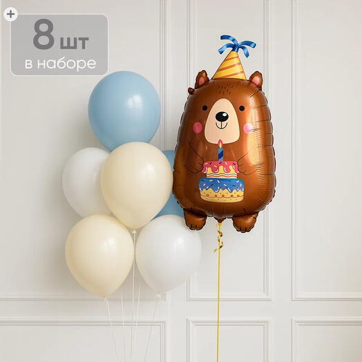 Воздушные шары / Милый мишка и фонтан /  8 шаров. N50