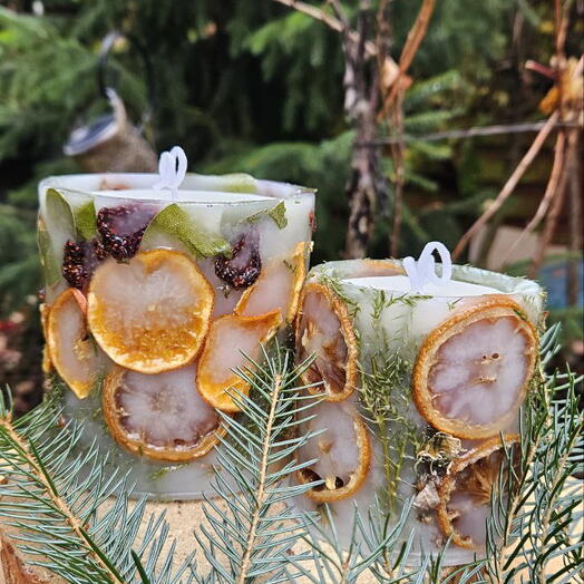 Zestaw upominkowy :Swieca botaniczna – zimowy koktajl+Świeca botaniczna – Cytrus i Leśna Bryza