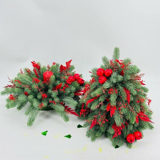 Новогодний сет искусственная ёлка с рождественской свечой