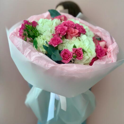 Букет «Твой сад» 🌸🩷гортензия,розы