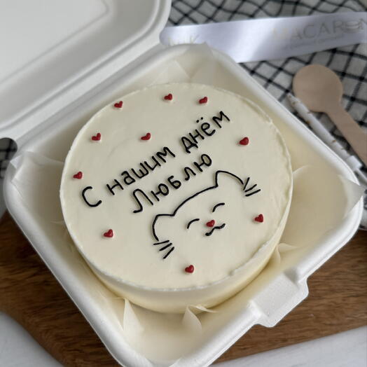 Бенто-торт «Котик любви»  Милый котик и сердечки