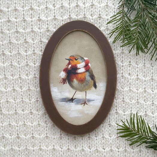Панно миниатюра новогоднее в овальной рамке. Малиновка