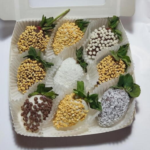 Клубника в шоколаде,коробочка мини, дутый рис, номер 1