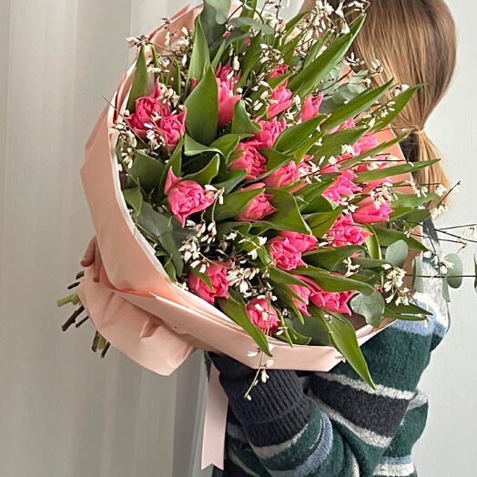 "Spring in winter" - bouquet of peony tulips