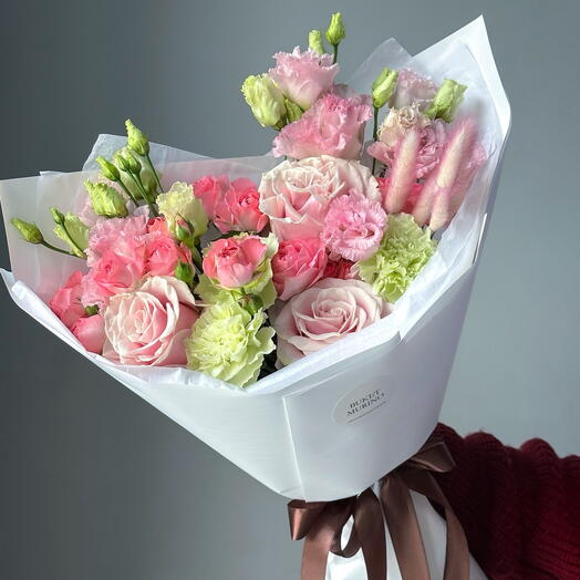 Rose Tendre — розы, эустома и гвоздики
