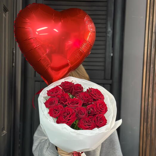 Акция‼️Комбо размер S 🌹розы 15 штук +шар ♥️