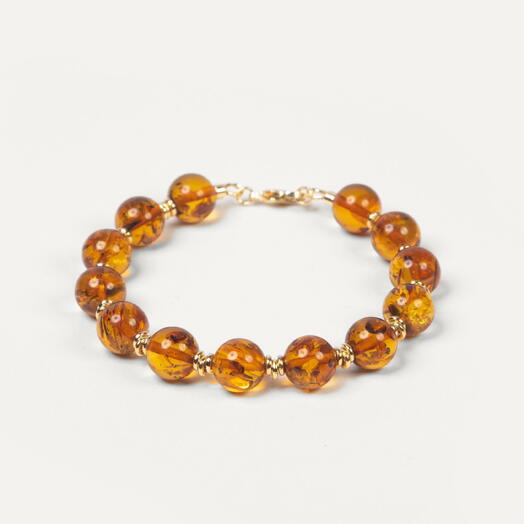 Браслет Мирт Янтарь желтый 14K 17 см (BRA1102)