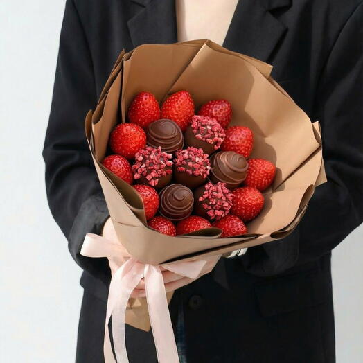 Клубника в шоколаде, букет "Жасмин" маленький