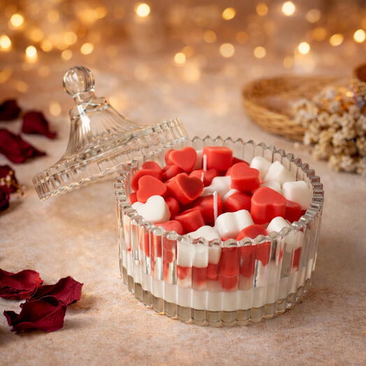 Романтическая свеча «Сердца»на 14 февраля в стеклянной шкатулке, подарочная упаковка