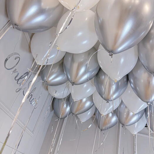 Большой набор шаров / Воздушные шары белые +  Серебряные / 20 шаров / Арт.ШП9
