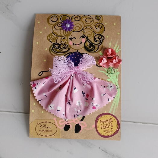 Крафтовая открытка "милашка с розами"