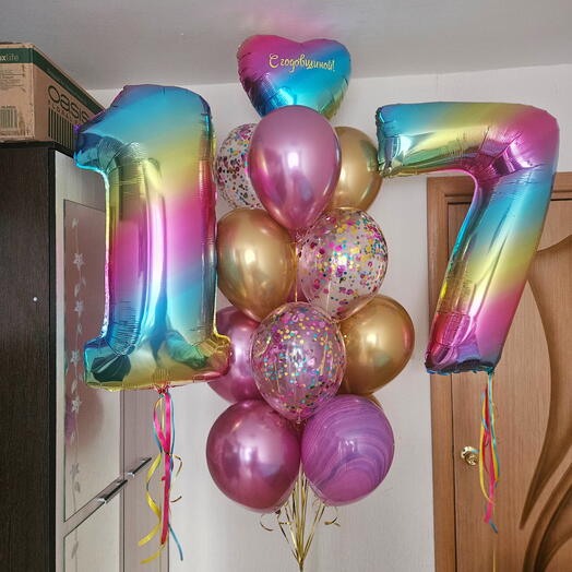 Набор разноцветных шаров на 17лет дочки,девочки,девушки-17шаров