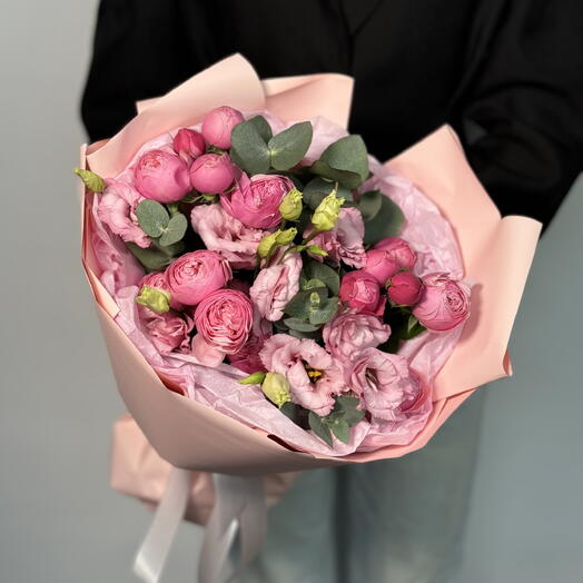 Дуобукет из махровой розовой эустомы и Silva Pink