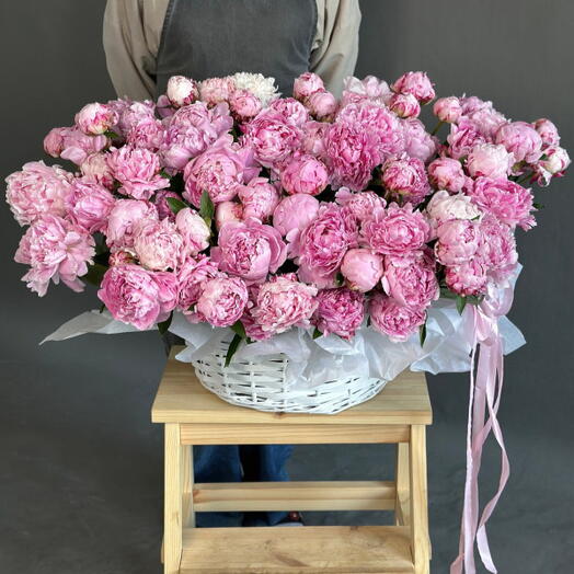 Акция❣️ 101 пион в корзине💗