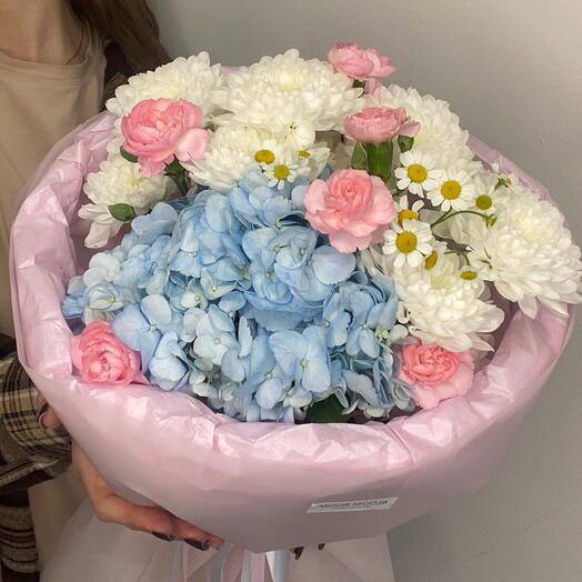 🌸🩷 Авторский букет Bloom room  Гортензия, хризантема, диантус и танацетум