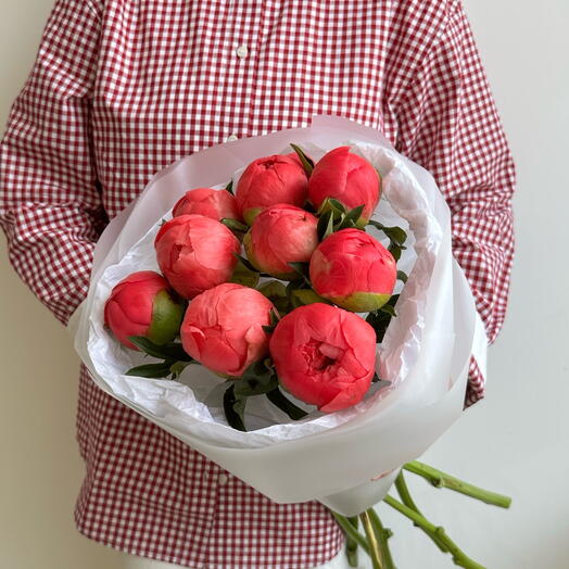 Моно букет из 9 пионов Корал Шарм🌺