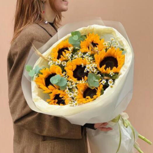Яркие подсолнухи с полевыми ромашками 🌻 PS10