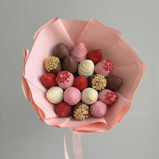 Pink Chocolate Strawberry Bouquet | Handmade Berry Gift Arrangement
