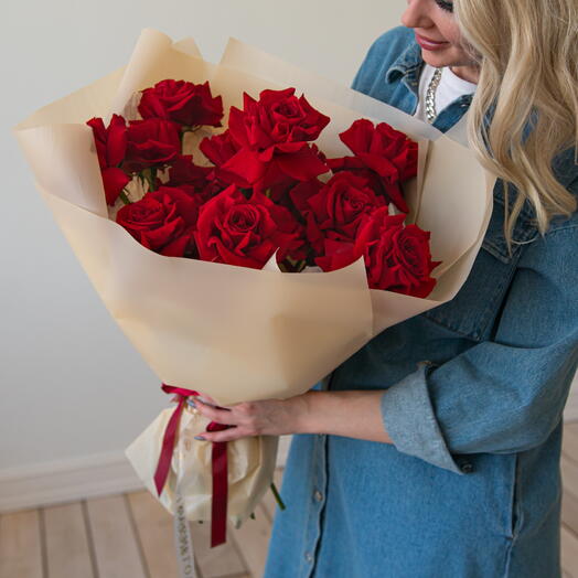 N1062 ️🧡 Красные розы 15 шт | Французские | Вывернутые | Моно | Любимой | Девушке | Маме | Подруге | Дочке | Коллеге