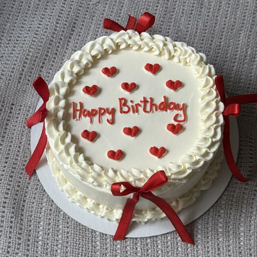 Бенто торт Ламбет с бантами и сердечками Happy birthday на день рождения девушке, дочке, сестре, подруге