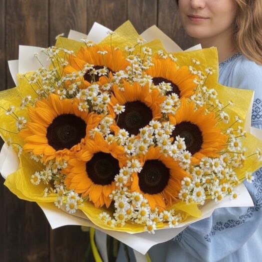 Букет из подсолнухов и ромашки 🌻Акция🌻