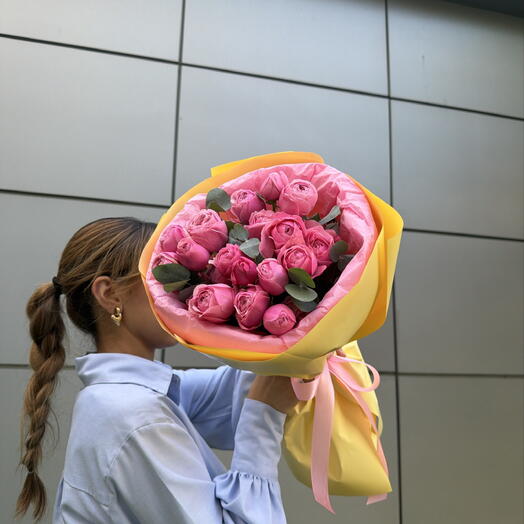 Дофоминовый букет «Утро после правильного решения 🎀🌸» из пион роз Silva Pink с ароматным эвкалиптом 🍀💐