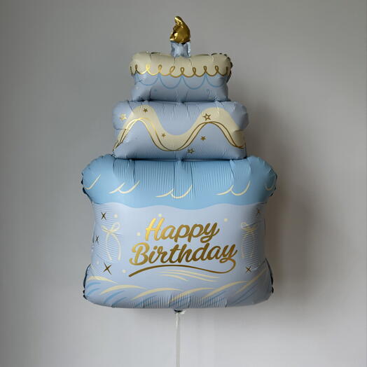 Воздушный шар голубой торт с надписью «Happy Birthday» — подарок на день рождения для девушки, парня, ребёнка, подруги, друга