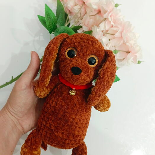 Игрушка мягкая собака такса вязаная