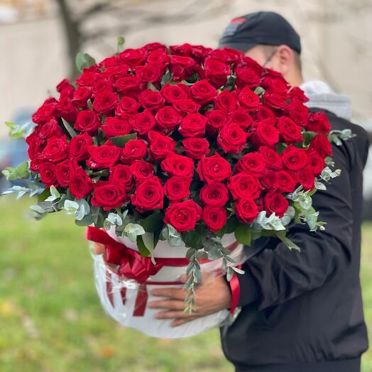 Gorgeous 101 Roses with eucalyptus