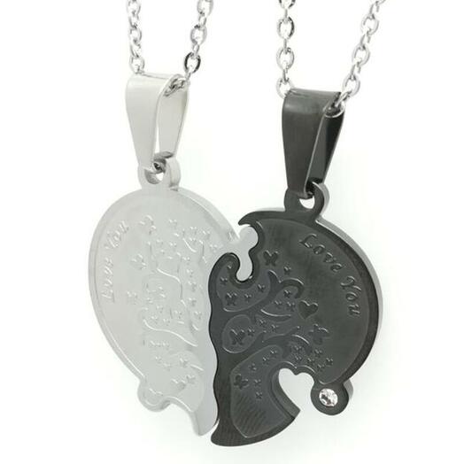 DC265 Парный кулон сердце "Дерево любви" черно-серебристый