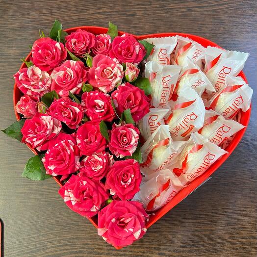 Roses and Raffaello in a heart box