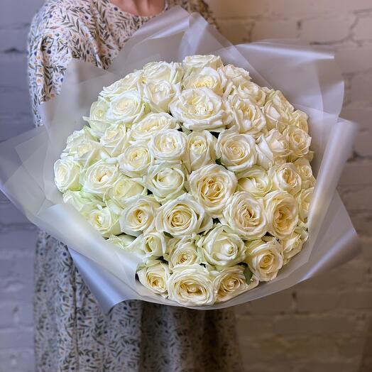 51 rosas blancas en paquete de diseño