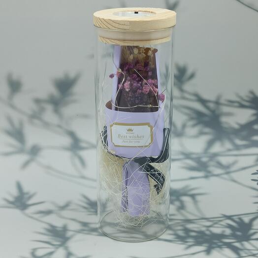 Sun Flower / Flask night light bouquet of dried flowers