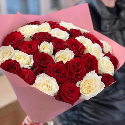 35 red and white roses
