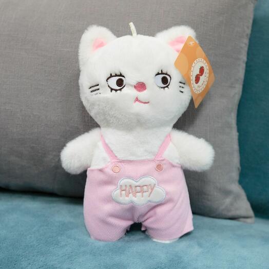 Мягкая игрушка Кот Happy для девочек и мальчиков / Плюшевый котенок для малыша KiDWoW белый 35см