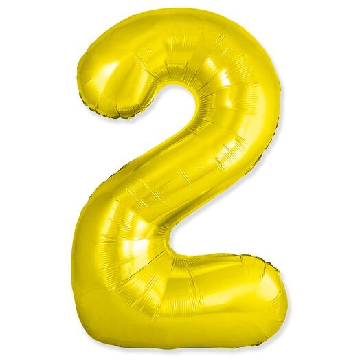 Фольгированный воздушный гелиевый шар цифра 2 золото 102 см (40 дюймов) для украшения праздника и дня рождения