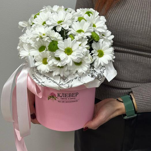 Цветы в коробке с ромашкой
