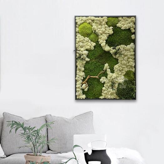 Картина из мха "Тайга" в подарочной упаковке. 50*70 см. Графит