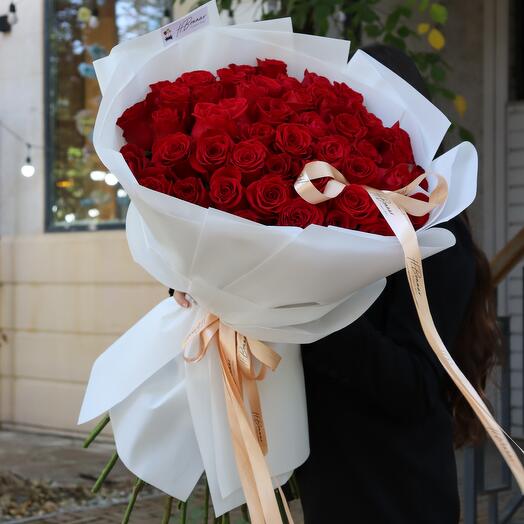 51 красная роза 80 см