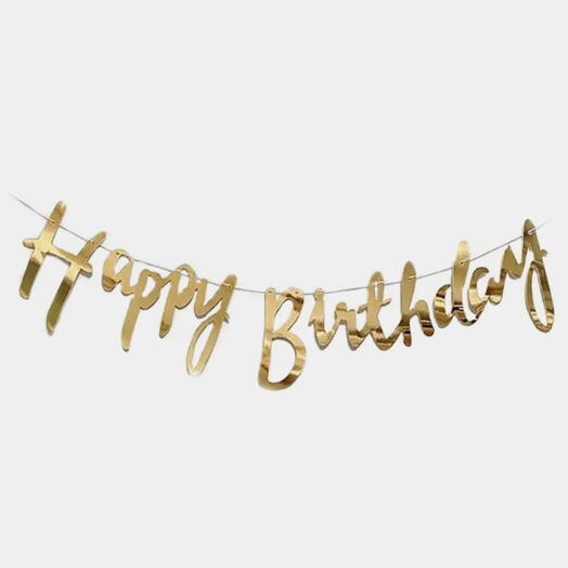 Golden paper garland Happy BIRTHDAY. Paper banner gold HAPPY BIRTHDAY
